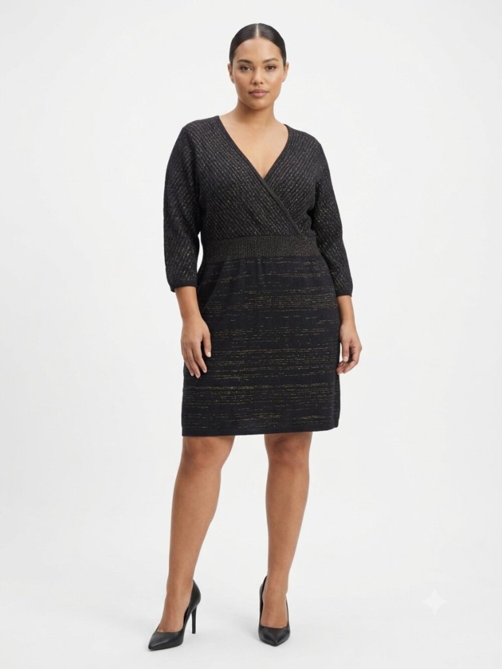 Lane Bryant Dress Knit Black Bronze Metallic Party 18/20